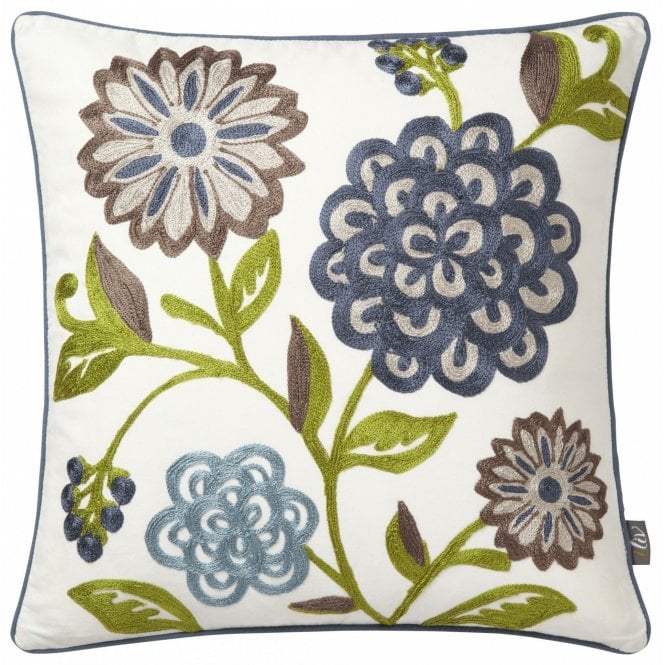 Adara Sarasa Embroidered Cushion Teal by iLiv