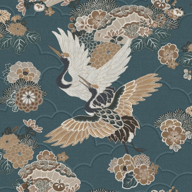 Akari Kyoto Cranes Wallpaper Teal by The Design Library 282770