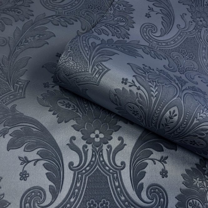 Amara Damask Wallpaper Dark Blue by Belgravia Decor GB 7371