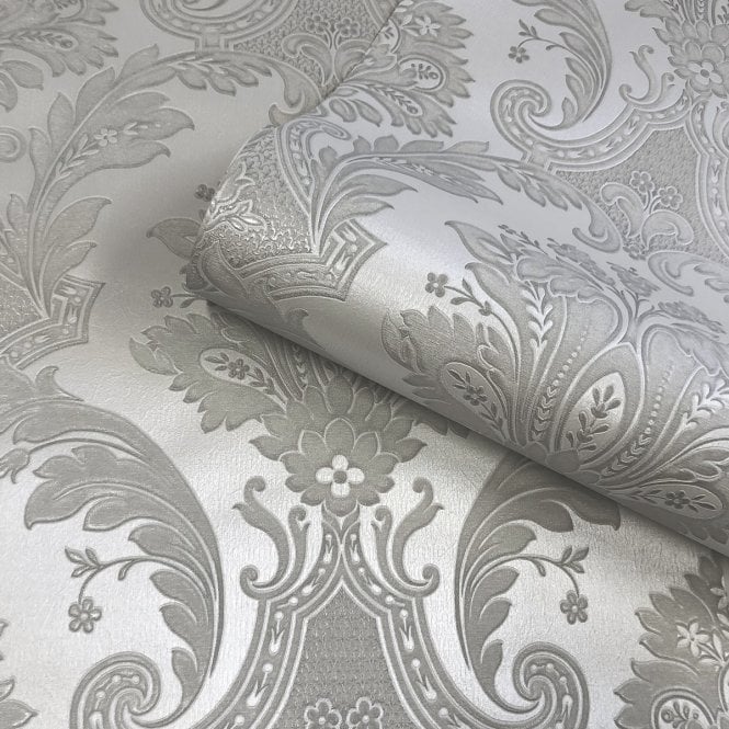 Amara Damask Wallpaper Silver by Belgravia Decor GB 7370