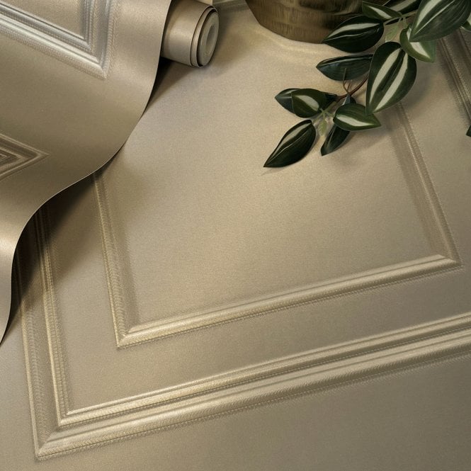Amara Wood Panel Wallpaper Champagne by Belgravia Decor GB 7401