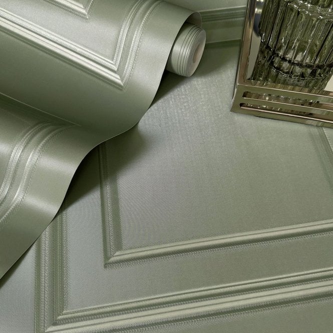 Amara Wood Panel Wallpaper Sage by Belgravia Decor GB 7400