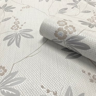 Belgravia Décor Roll | Amelie Blossom White / Beige Wallpaper 3024 | Textured Vinyl