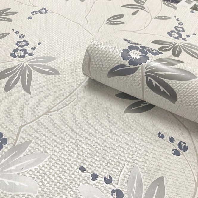 Amelie Blossom White / Navy Wallpaper by Belgravia Decor 3023