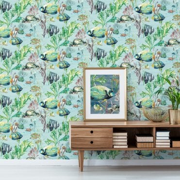 Grandeco Room | Aquarium Teal Wallpaper A61301 | Grandeco Life