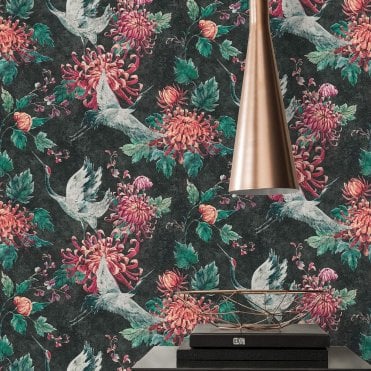 AS Creation Pattern | Crane Wallpaper Black 37464-3 | Asian Fusion