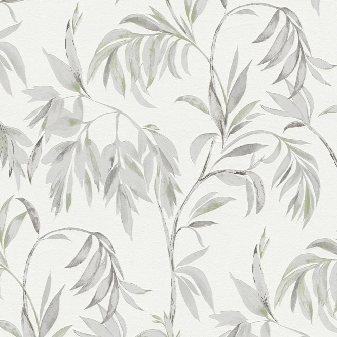 Attractive Leaves Trail Wallpaper White / Green by AS Creation 37830-3