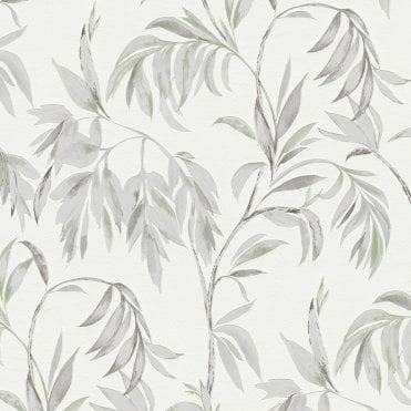 Attractive Leaves Trail Wallpaper White / Green by AS Creation 37830-3