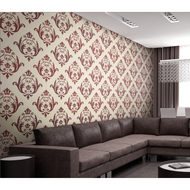 Aurora Damask Emblem Deep Red / Soft Cream By GranDeco AO-16406