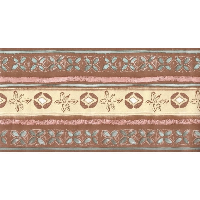 Aztec Stencil Floral Terracotta / Cream Border by Crown 58585