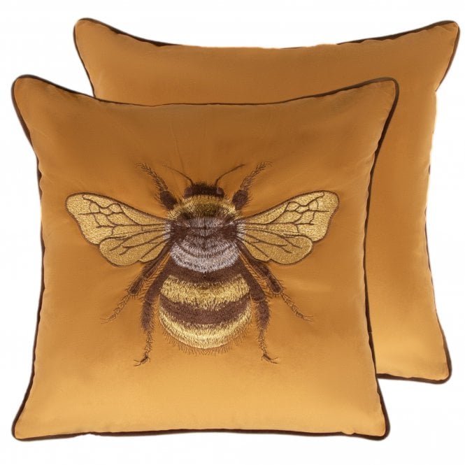 Bertie Embroidered Bee Velvet 45cm Square Cushion from Malini