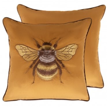 Bertie Embroidered Bee Velvet 45cm Square Cushion from Malini
