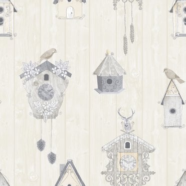 Rasch Wallcoverings Pattern | Birdhouse & Wood Panel Cream Wallpaper 229011