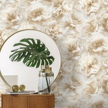 Bloom Natural Cream Floral Wallpaper by Debona 3054