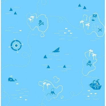 Fine Decor Wallpaper | Pirates Treasure Map Blue | Fun4Walls FD40278