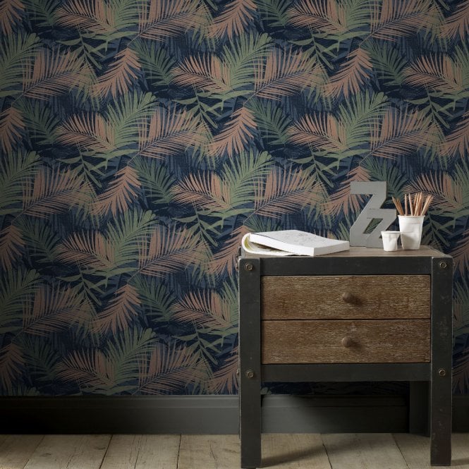 Boutique Jungle Glam Blue - Green Wallpaper by Graham & Brown 104264