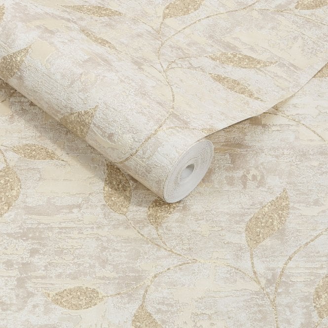 Boutique Ornamental Leaf Cream Heavyweight Vinyl Wallpaper by Graham & Brown 128805