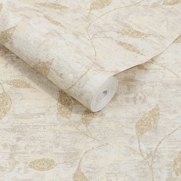 Boutique Ornamental Leaf Cream Heavyweight Vinyl Wallpaper by Graham & Brown 128805