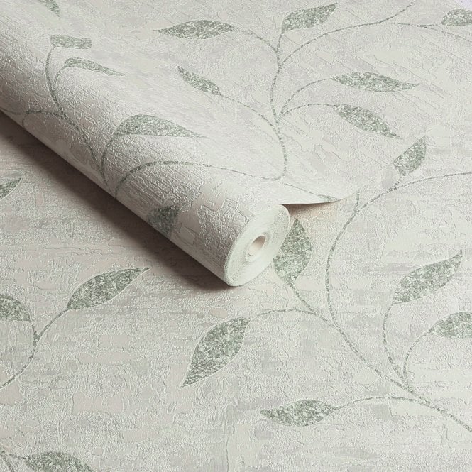 Boutique Ornamental Leaf Sage Heavyweight Vinyl Wallpaper by Graham & Brown 128814