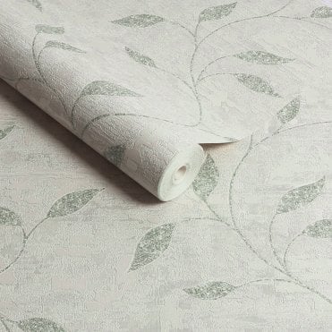 Boutique Ornamental Leaf Sage Heavyweight Vinyl Wallpaper by Graham & Brown 128814
