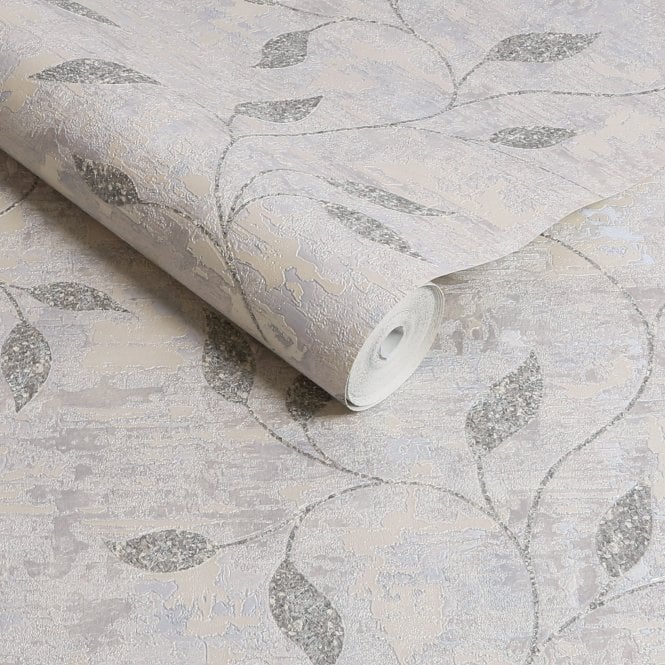 Boutique Ornamental Leaf Silver Heavyweight Vinyl Wallpaper by Graham & Brown 128811