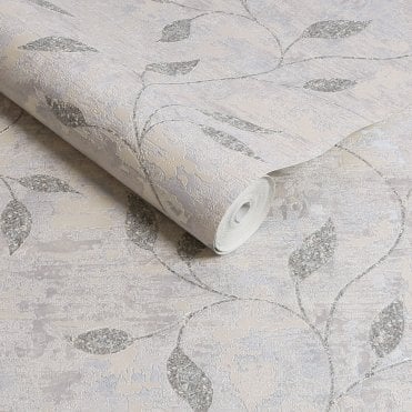 Boutique Ornamental Leaf Silver Heavyweight Vinyl Wallpaper by Graham & Brown 128811