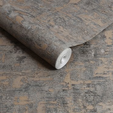 Boutique Ornamental Texture Steel/Gold Heavyweight Vinyl Wallpaper by Graham & Brown 128799