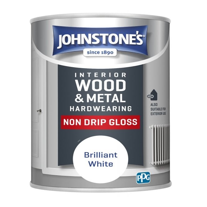 Brilliant White Non Drip Gloss - Johnstones Hardwearing Interior Wood & Metal Paint