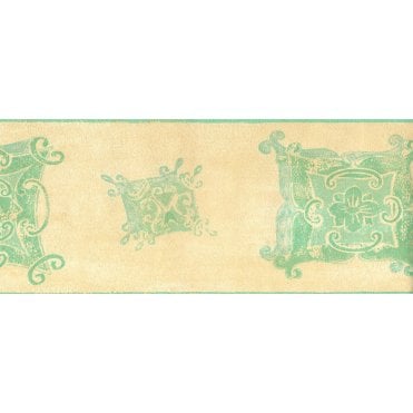 Ceroc Abstract Squares Stone / Duck Egg 10 Metre Border By Fine Decor B5841