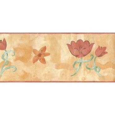 Ceroc Modern Tulip Terracotta 10 Metre Border By Fine Decor B5833