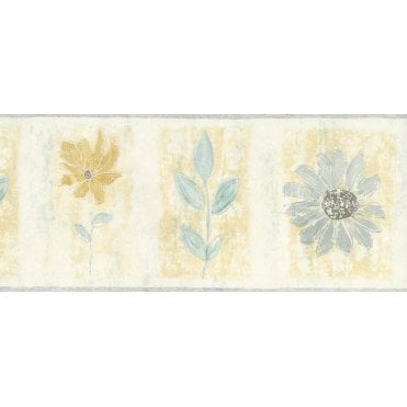 Ceroc Sketched Daisy Grey / Mustard 10 Metre Border By Fine Decor B5837