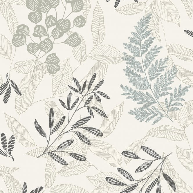 Ciara Botanic Leaves Blue Wallpaper by Grandeco Life A63901