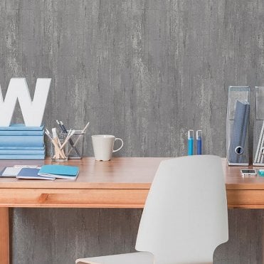 Concrete Plain Graphite Wallpaper by WALL ID from Grandeco A22304