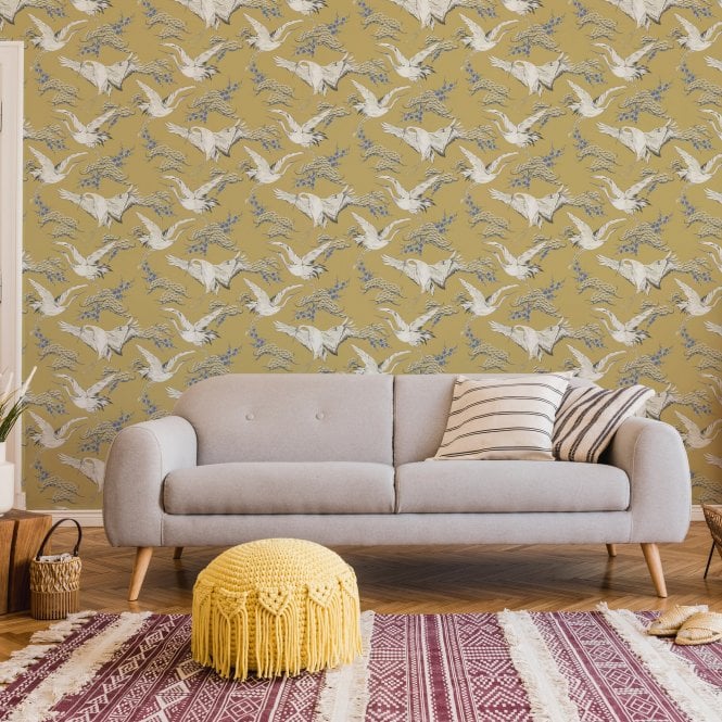 Cranes Ochre Wallpaper by Superfresco Easy 108121