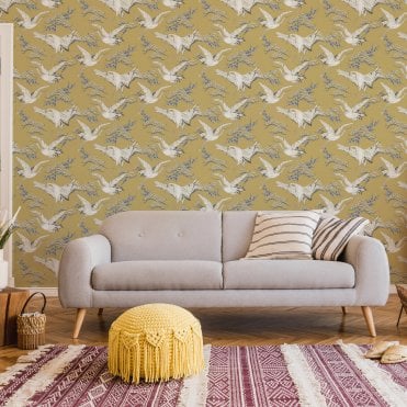Cranes Ochre Wallpaper by Superfresco Easy 108121