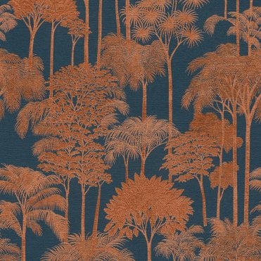Cube II Palm Wallpaper Blue / Bronze by AS Creation 79162-4