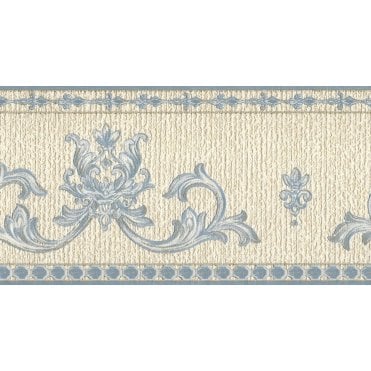 Davina Acanthus Motif Blue / Cream Blown Vinyl Border by Rasch 529111
