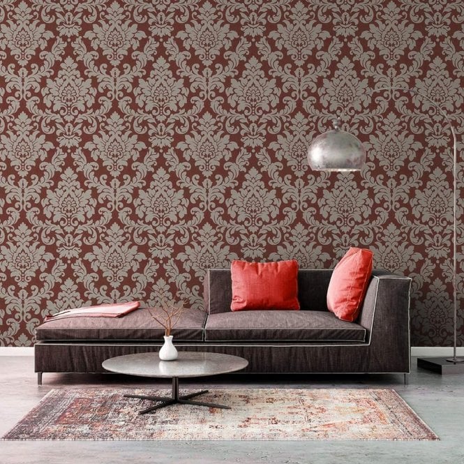 Diamonds Glitter Textured Damask Red / Beige Wallpaper by AS Creation 37270-5