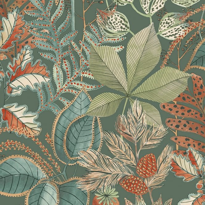 Eden Leaf Wallpaper Green by Belgravia Décor 3781