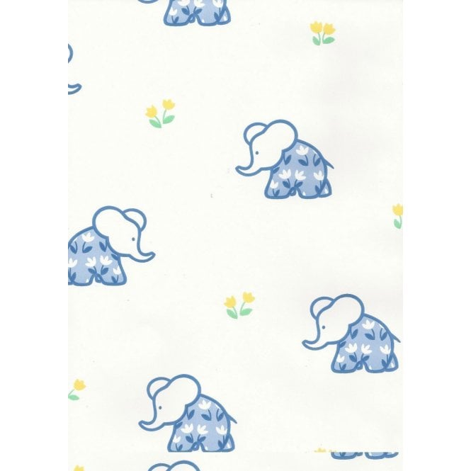 Elephant Trio Blue Kids Kapers Wallpaper by Crown 59701
