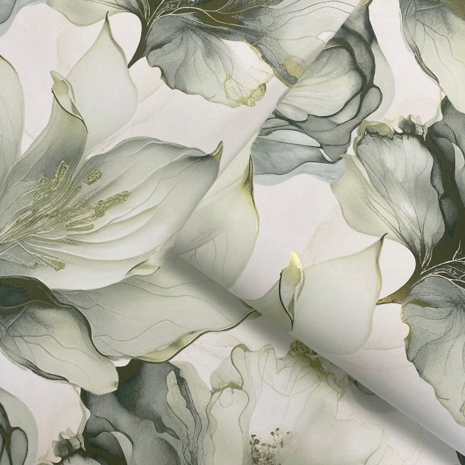 Elysian Floral Green / Gold Wallpaper by Muriva 212503