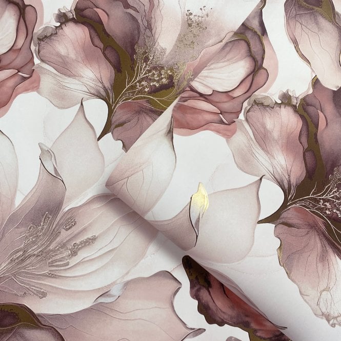 Elysian Floral Pink / Metallic Wallpaper by Muriva 212504