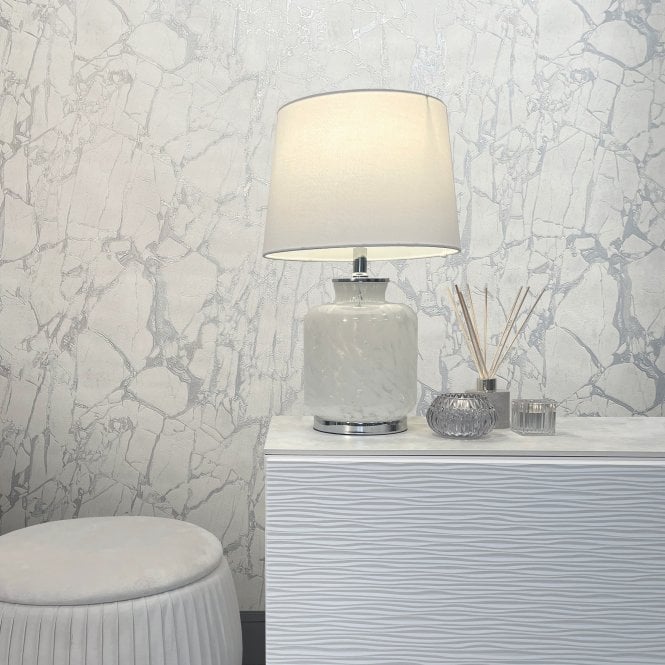 Enzo Marble White / Silver Wallpaper by The Design Library 538144