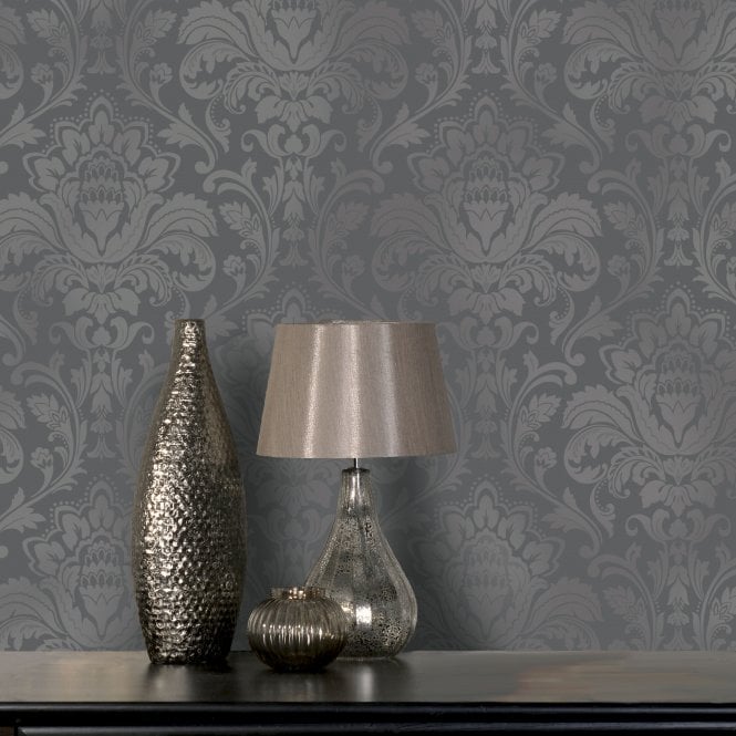 Finley Damask Black Glitter Statement Wallpaper by Holden 65300
