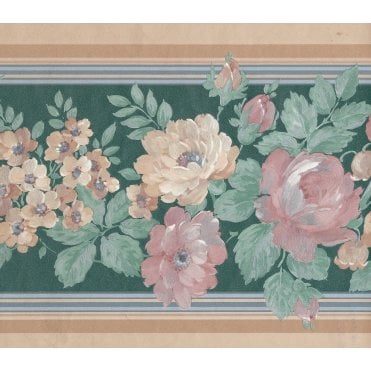 Floral Bottle Green Wide Border By Fine Decor B823