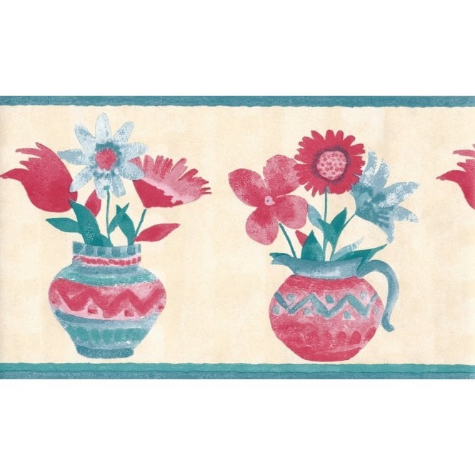 Flowers in Vase Teal / Pink / Cream Border by Crown 55498