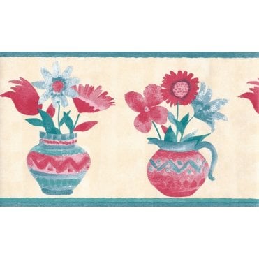 Flowers in Vase Teal / Pink / Cream Border by Crown 55498