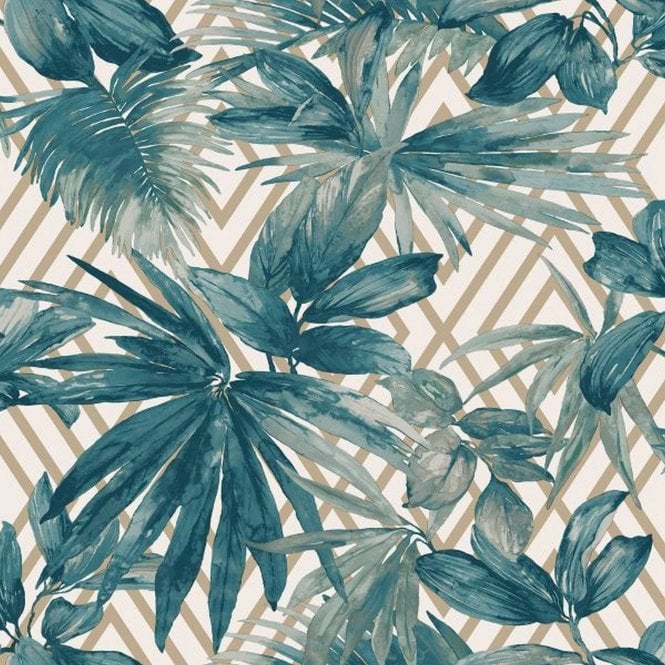 Forage Teal Geometric Wallpaper by Grandeco Life 156001