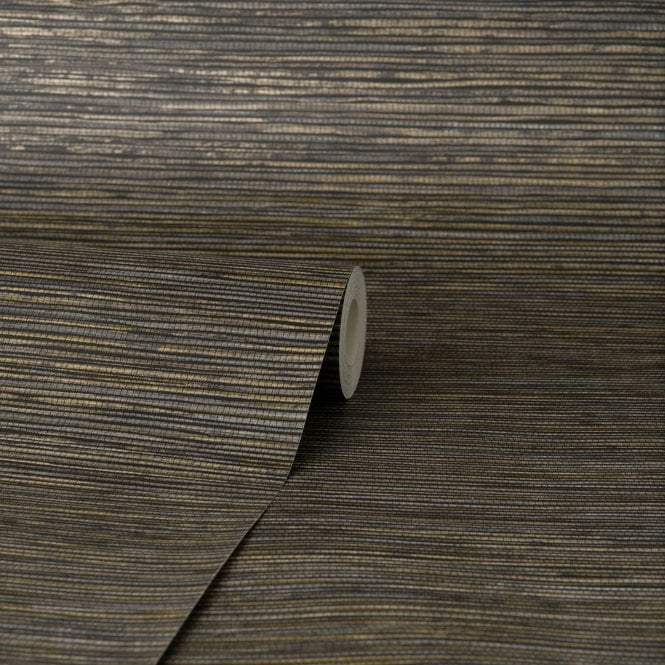 Fusion Grasscloth Plain Texture Wallpaper Charcoal by Crown M1770
