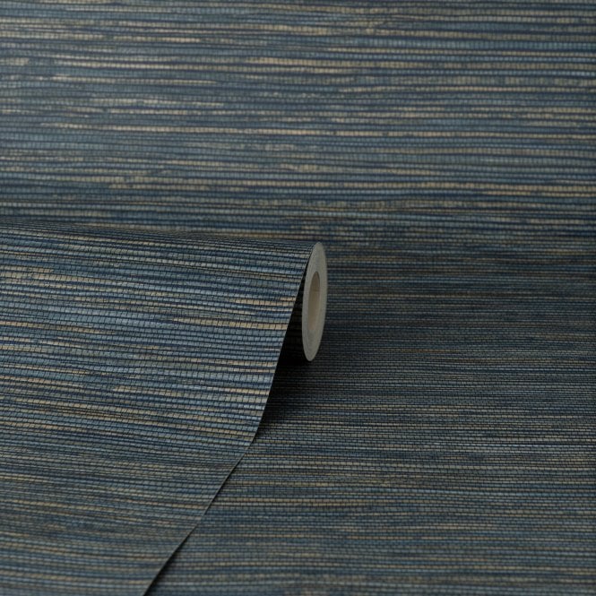Fusion Grasscloth Plain Texture Wallpaper Navy by Crown M1769